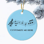 Musical Notes Band Choir Teacher Custom Christmas Ceramic Ornament<br><div class="desc">A cool custom music teacher Christmas ornament featuring a musical staff with notes on a blue background. Order this holiday gift for a musician,  composer,  band or orchestra conductor,  or choir director and personalize with their name.</div>