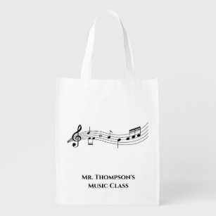 Musical Notes Band or Choir Teacher Custom Music Reusable Grocery Bag