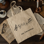 Musical Notes Band or Choir Teacher Custom Music Tote Bag<br><div class="desc">A cool custom music teacher tote bag featuring a musical staff with notes. Order this personalized gift for a musician,  composer,  band or orchestra conductor,  or choir director and customize with a name or other text.</div>