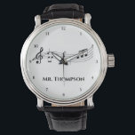 Musical Notes Band or Choir Teacher Custom Music Watch<br><div class="desc">A cool custom music teacher watch featuring a musical staff with notes and clock numbers. Order a personalized wristwatch for a musician,  composer,  band or orchestra conductor,  or choir director and personalize with a name or other text.</div>