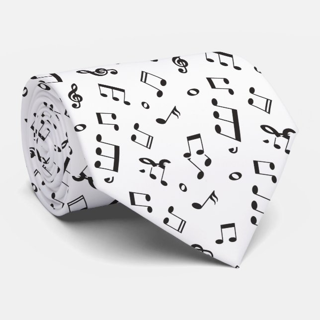 Musical Notes Black and White Tie (Rolled)