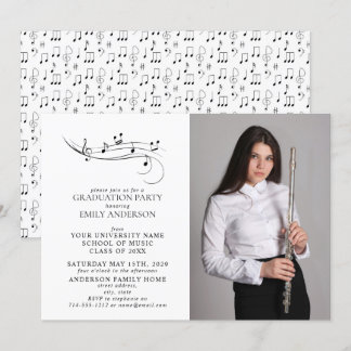 Musical Notes Black & White Photo Graduation Invitation