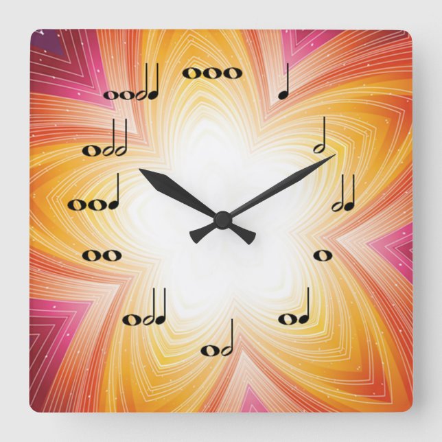Musical Notes Clock Star Burst Orange (Front)