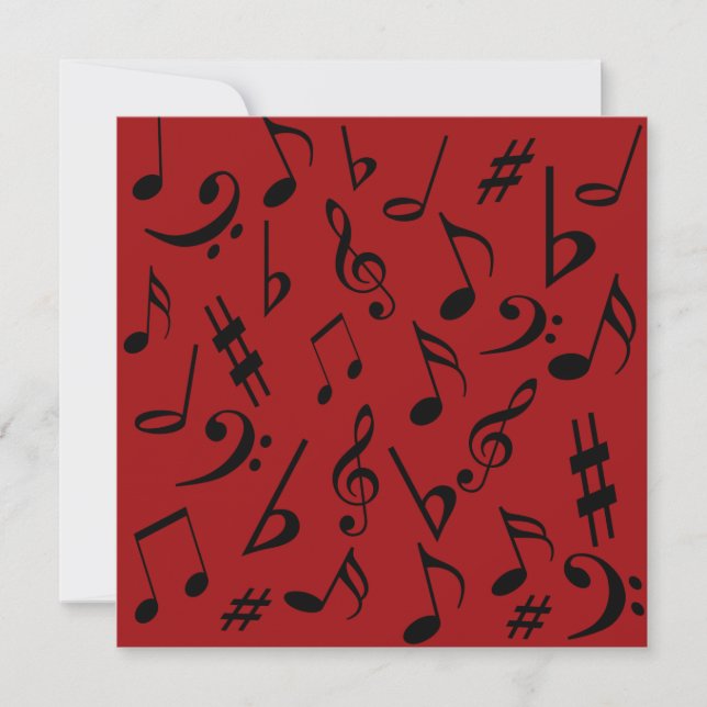 Musical Notes Customizable Invitation Red & Black (Front)