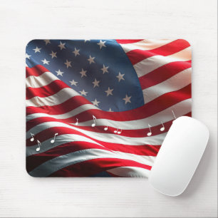 Musical Notes Floating On an American Flag Mouse Pad