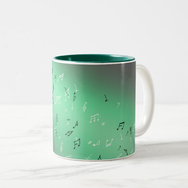 Musical Notes Green Moon Two-Tone Coffee Mug (Front Right)
