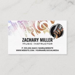 Musical Notes Hand Holding Microphone Logo Business Card