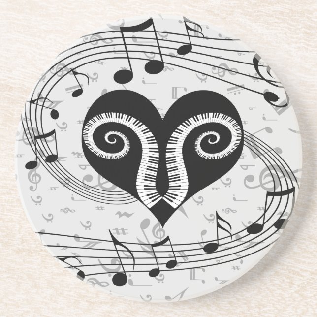 Musical notes heart and piano keys coaster (Front)