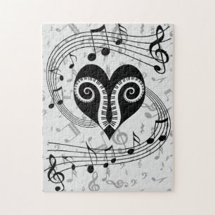 Musical notes heart and piano keys jigsaw puzzle