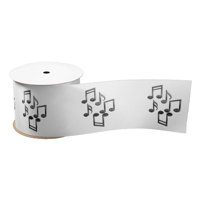 Musical Notes in Black Glitter Satin Ribbon (Spool)
