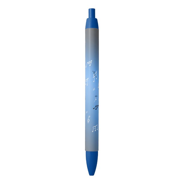 Musical Notes in the Moonlight blue  Black Ink Pen (Front Vertical)
