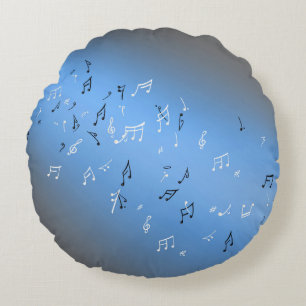 Musical Notes in the Moonlight Blue Gray Round Pillow