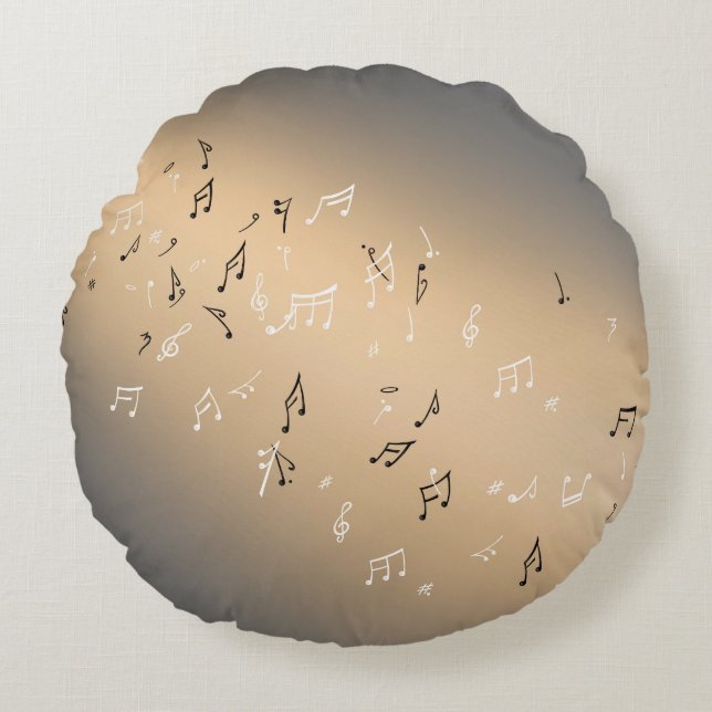 Musical Notes in the Moonlight Golden Brown  Round Pillow (Front)
