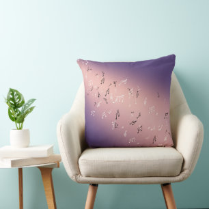 Musical Notes in the Moonlight Lilac Pink Throw Pillow