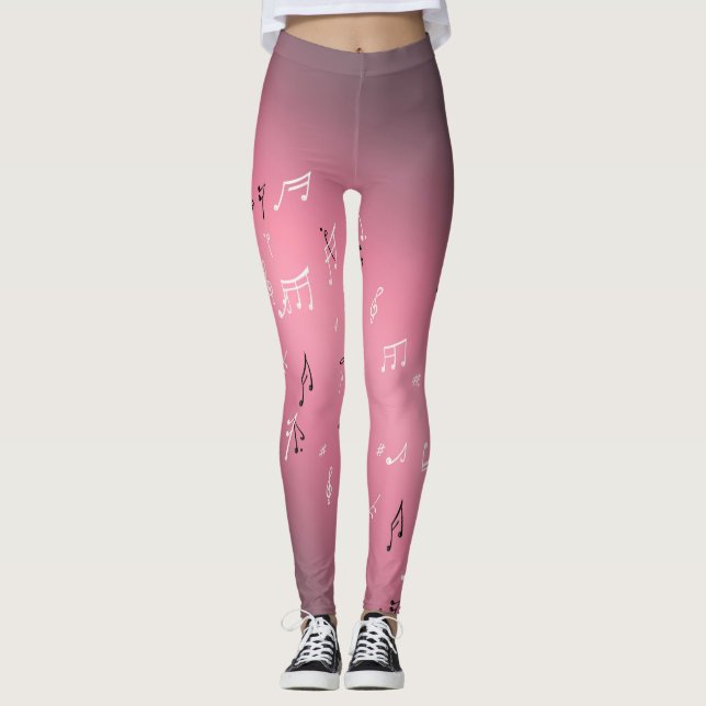 Musical Notes in the Moonlight pink Leggings (Front)