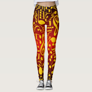 Musical Notes Leggings (Red-Gold)
