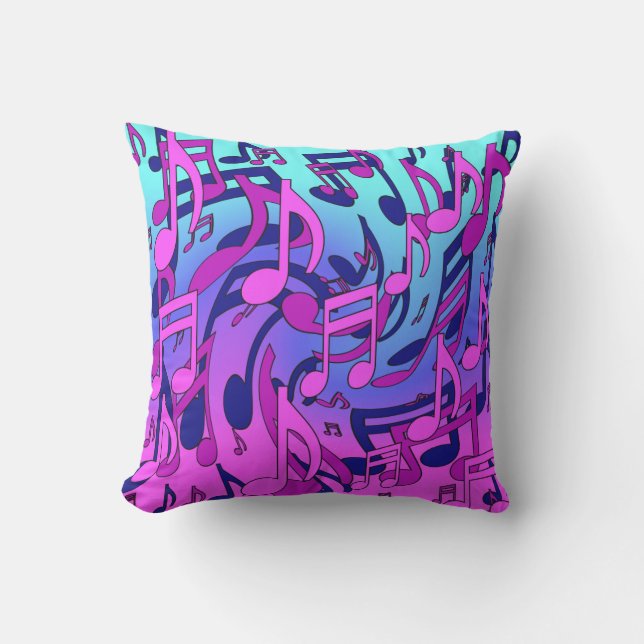Musical Notes Lively Pink Blue Purple Aqua Pattern Outdoor Pillow (Front)