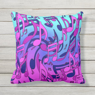 Musical Notes Lively Pink Blue Purple Aqua Pattern Outdoor Pillow