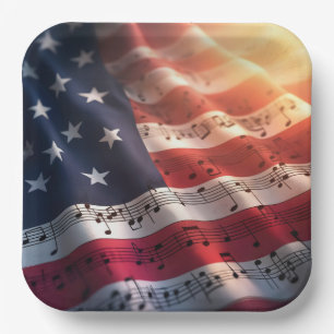 Musical Notes On an American Flag Paper Plate