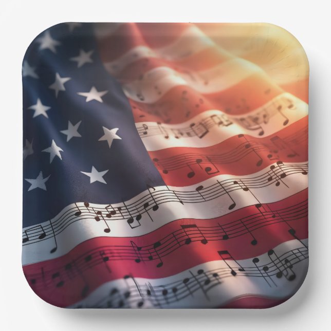 Musical Notes On an American Flag Paper Plate (Front)