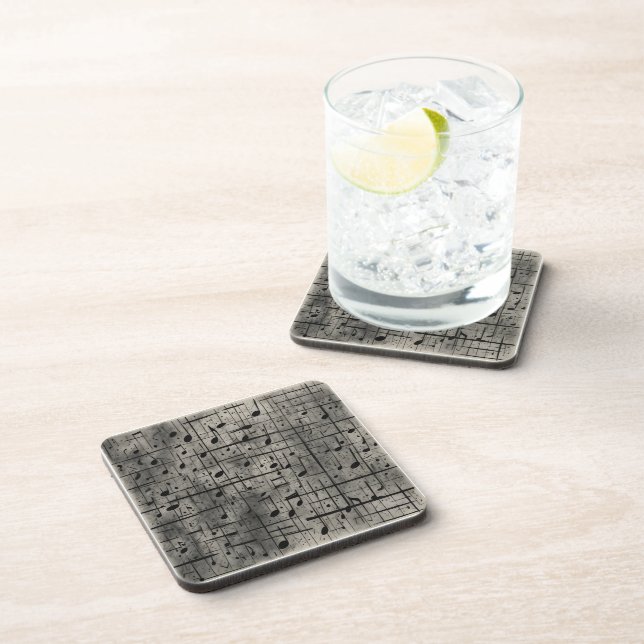 Musical notes on dark charcoal texture coaster (Right Side)
