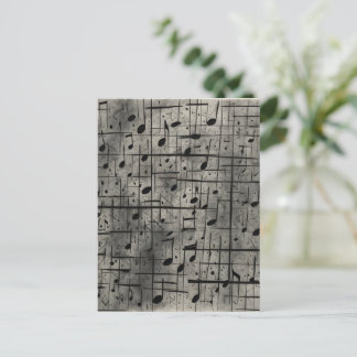Musical notes on dark charcoal texture postcard