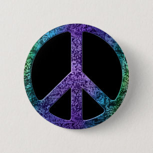 Musical Notes Pattern Peace Sign 2 Inch Round Button