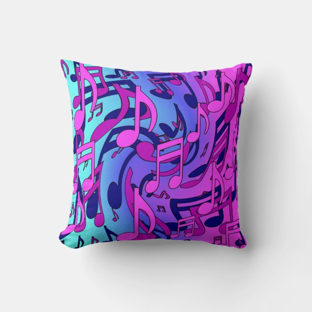 Musical Notes Pink Blue Purple Aqua Art Pattern Throw Pillow (Front)
