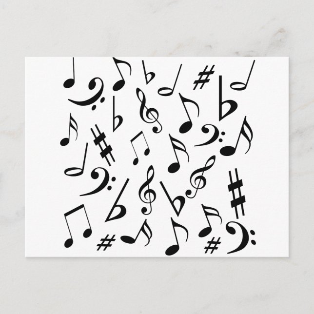 Musical Notes Postcard - White and Black (Front)