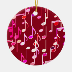 Musical Notes print - burgundy, multi Ceramic Ornament