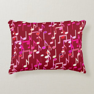 Musical Notes print - burgundy, multi Decorative Pillow