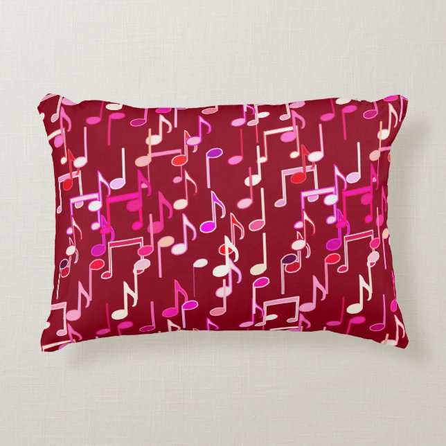 Musical Notes print - burgundy, multi Decorative Pillow (Front)