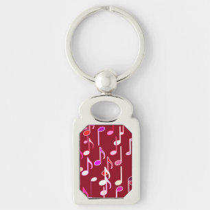 Musical Notes print - burgundy, multi Keychain