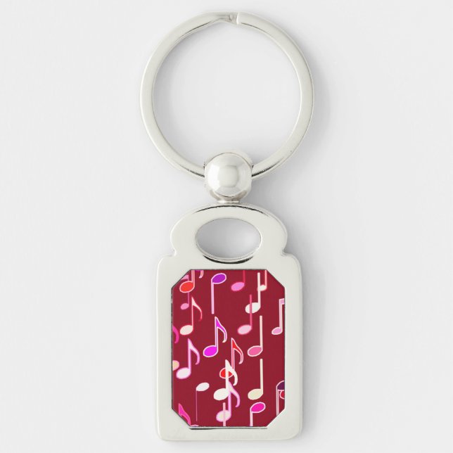 Musical Notes print - burgundy, multi Keychain (Front)
