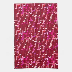 Musical Notes print - burgundy, multi Kitchen Towel