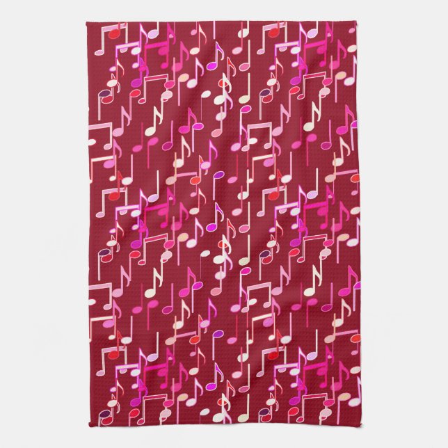 Musical Notes print - burgundy, multi Kitchen Towel (Vertical)