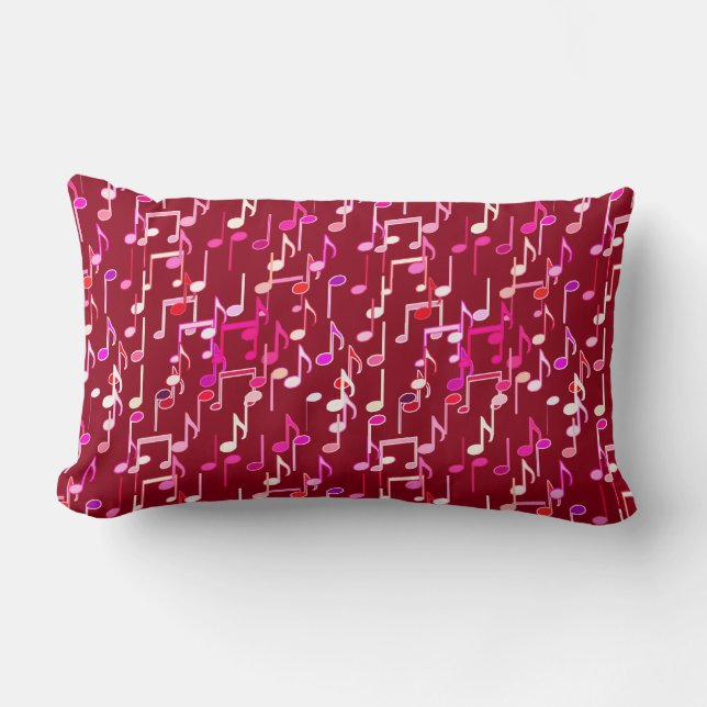 Musical Notes print - burgundy, multi Lumbar Pillow (Front)
