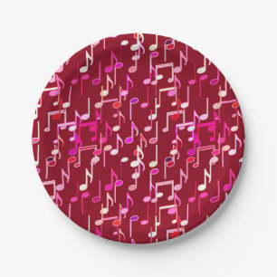 Musical Notes print - burgundy, multi Paper Plate