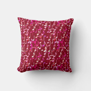 Musical Notes print - burgundy, multi Throw Pillow