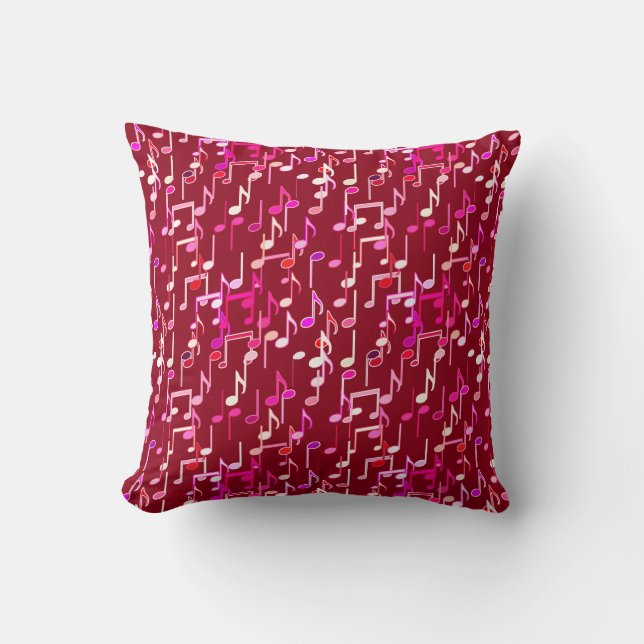 Musical Notes print - burgundy, multi Throw Pillow (Front)