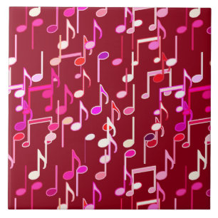 Musical Notes print - burgundy, multi Tile
