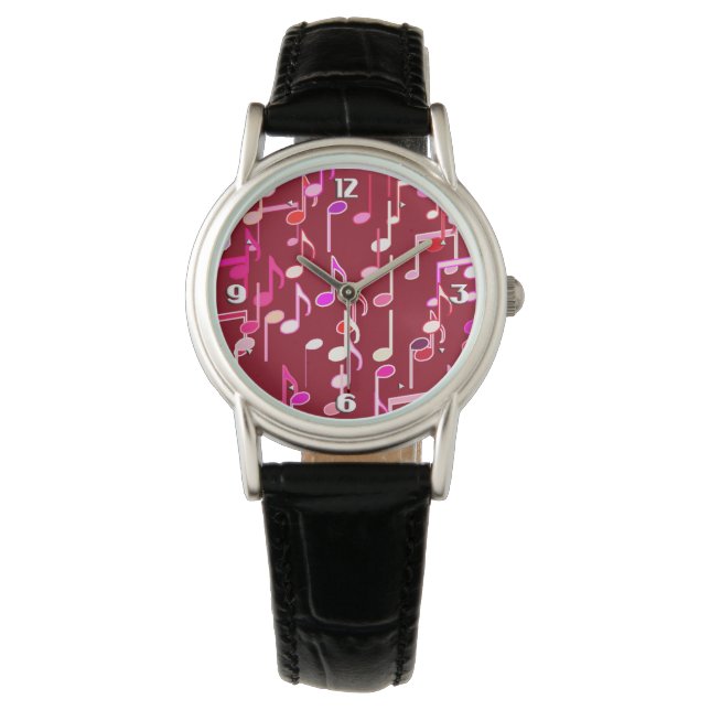 Musical Notes print - burgundy, multi Watch (Front)