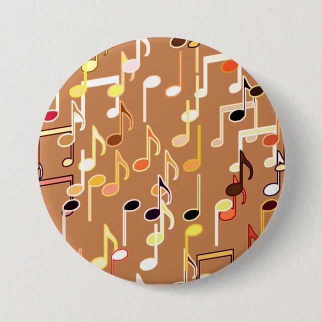 Musical Notes print - Caramel Tan, Multi 3 Inch Round Button (Front)