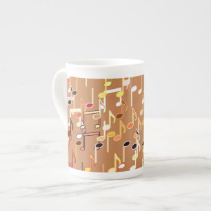 Musical Notes print - Caramel Tan, Multi Bone China Mug