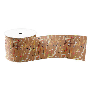 Musical Notes print - Caramel Tan, Multi Grosgrain Ribbon