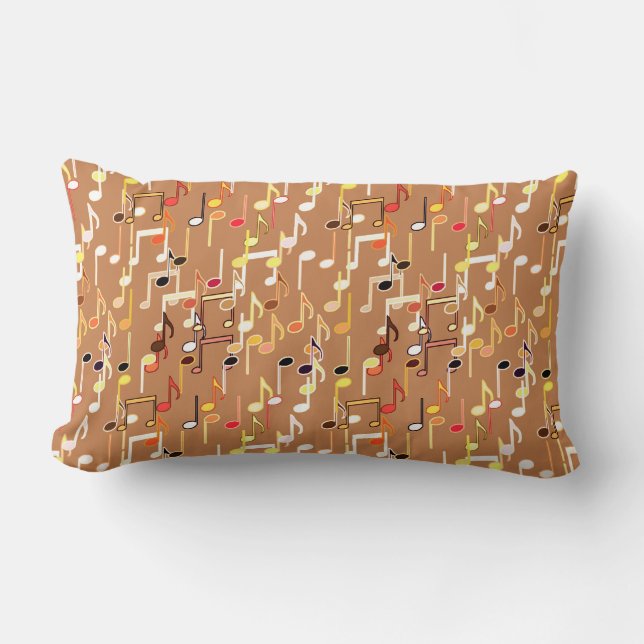 Musical Notes print - Caramel Tan, Multi Lumbar Pillow (Front)