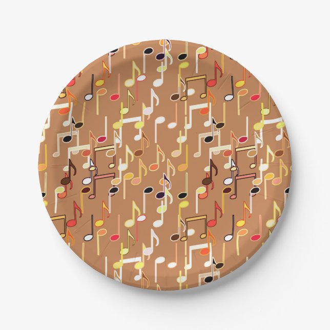 Musical Notes print - Caramel Tan, Multi Paper Plate (Front)