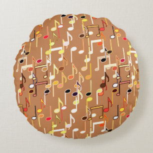 Musical Notes print - Caramel Tan, Multi Round Pillow