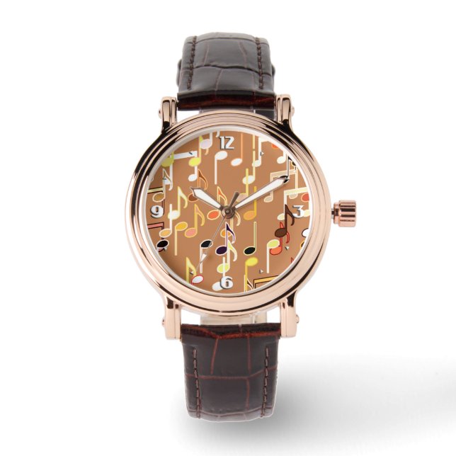 Musical Notes print - Caramel Tan, Multi Watch (Front)