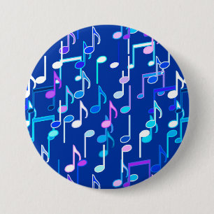 Musical Notes print - indigo blue, multi 3 Inch Round Button